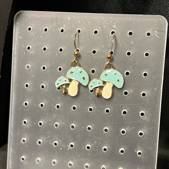 Gold and Blue Mushroom Pendant Necklace and Earrings Set - Picture 3 of 3